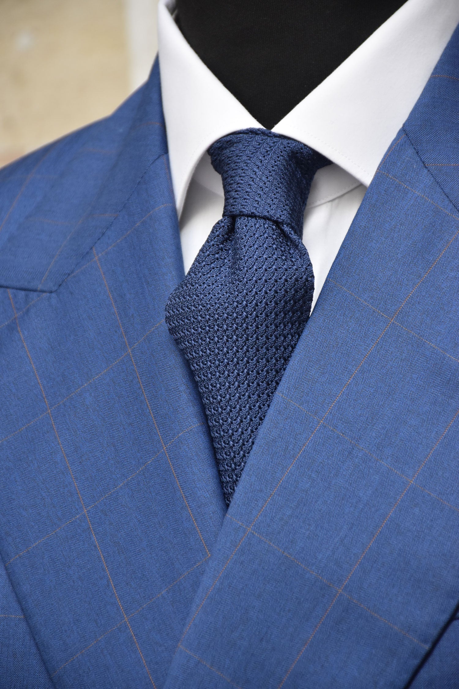 Blue denim silk grenadine tie by Ardentes Clipei, double-layered, with a refined and elegant appearance for formal wear.