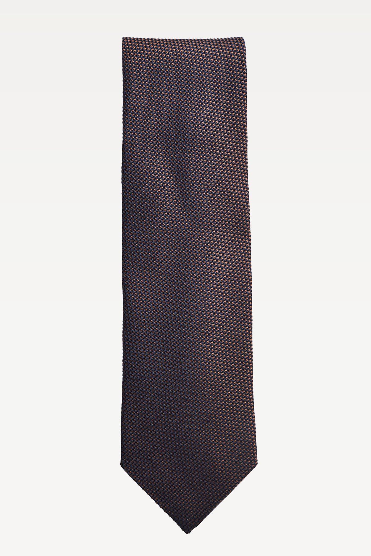 Brown and blue silk grenadine tie from Ardentes Clipei, featuring a classic woven pattern and elegant craftsmanship.