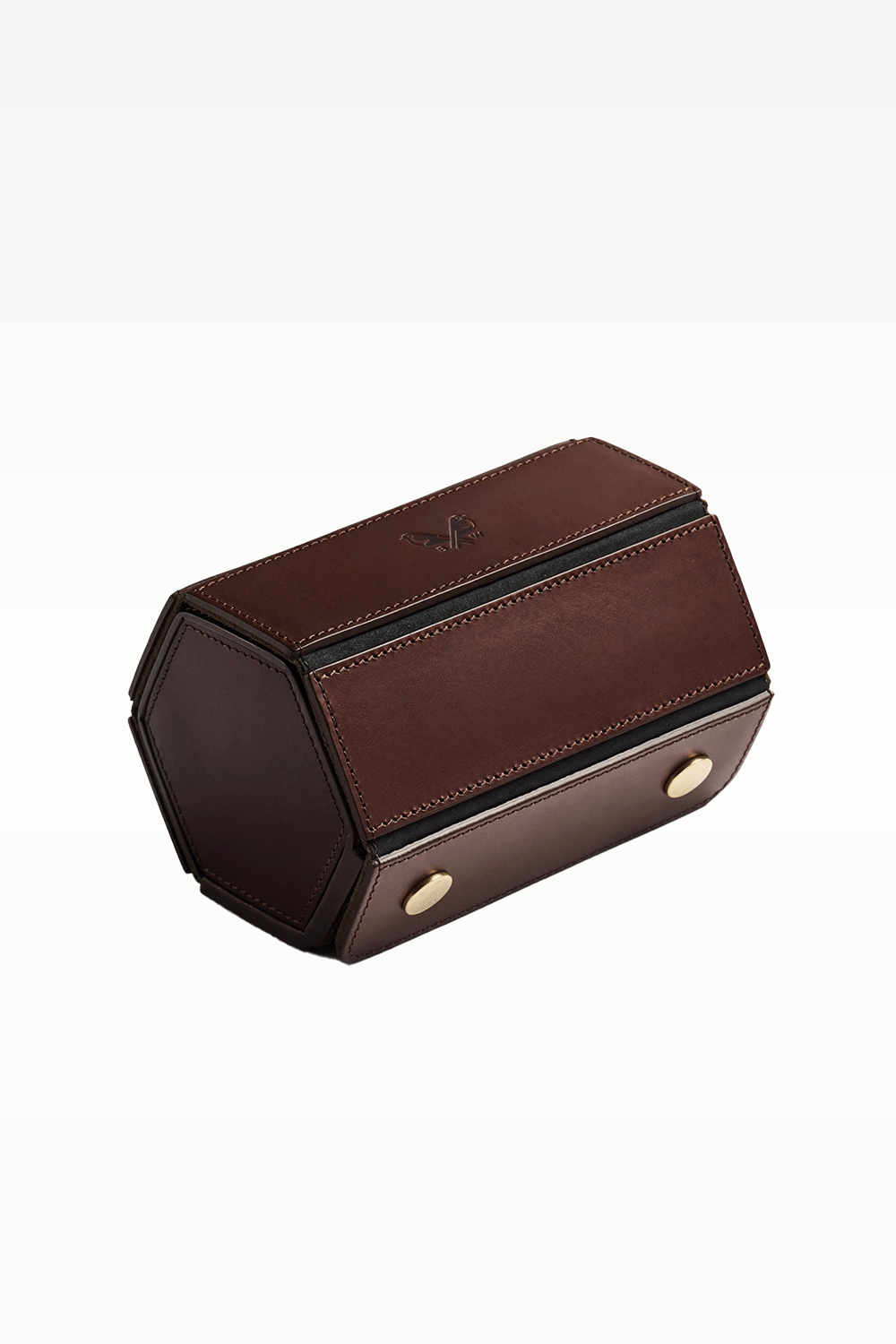 Brown Bennett Winch double watch roll in leather, featuring protective compartments for two watches, crafted by Ardentes Clipei.