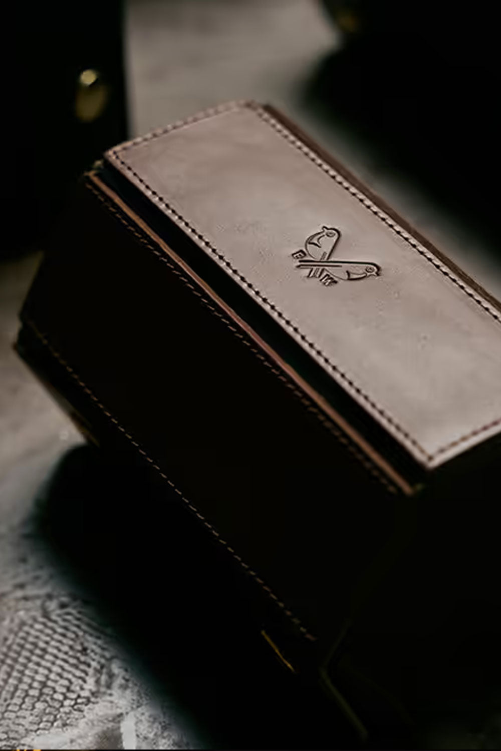 Brown double watch roll by Bennett Winch, crafted from leather, designed for safe storage of two watches in stylish maroquinerie.