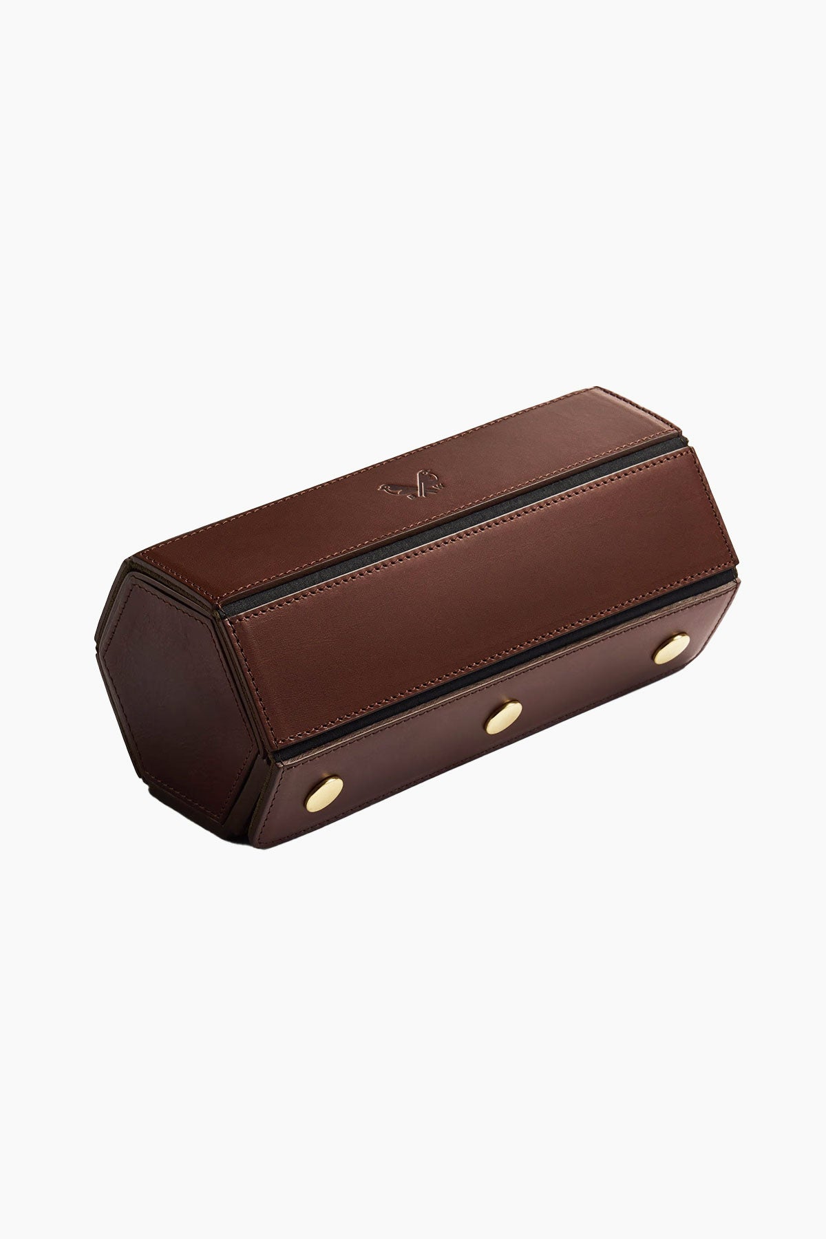 Brown triple watch roll by Bennett Winch, made of leather, designed for storing and protecting multiple watches.