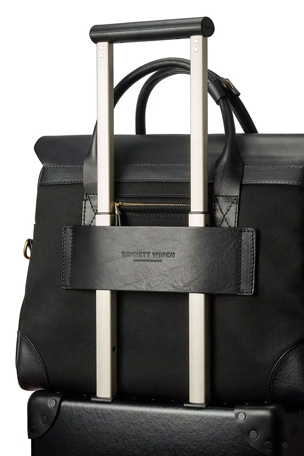 Black Bennett Winch briefcase from Ardentes Clipei, made of high-quality maroquinerie with sleek, professional design.