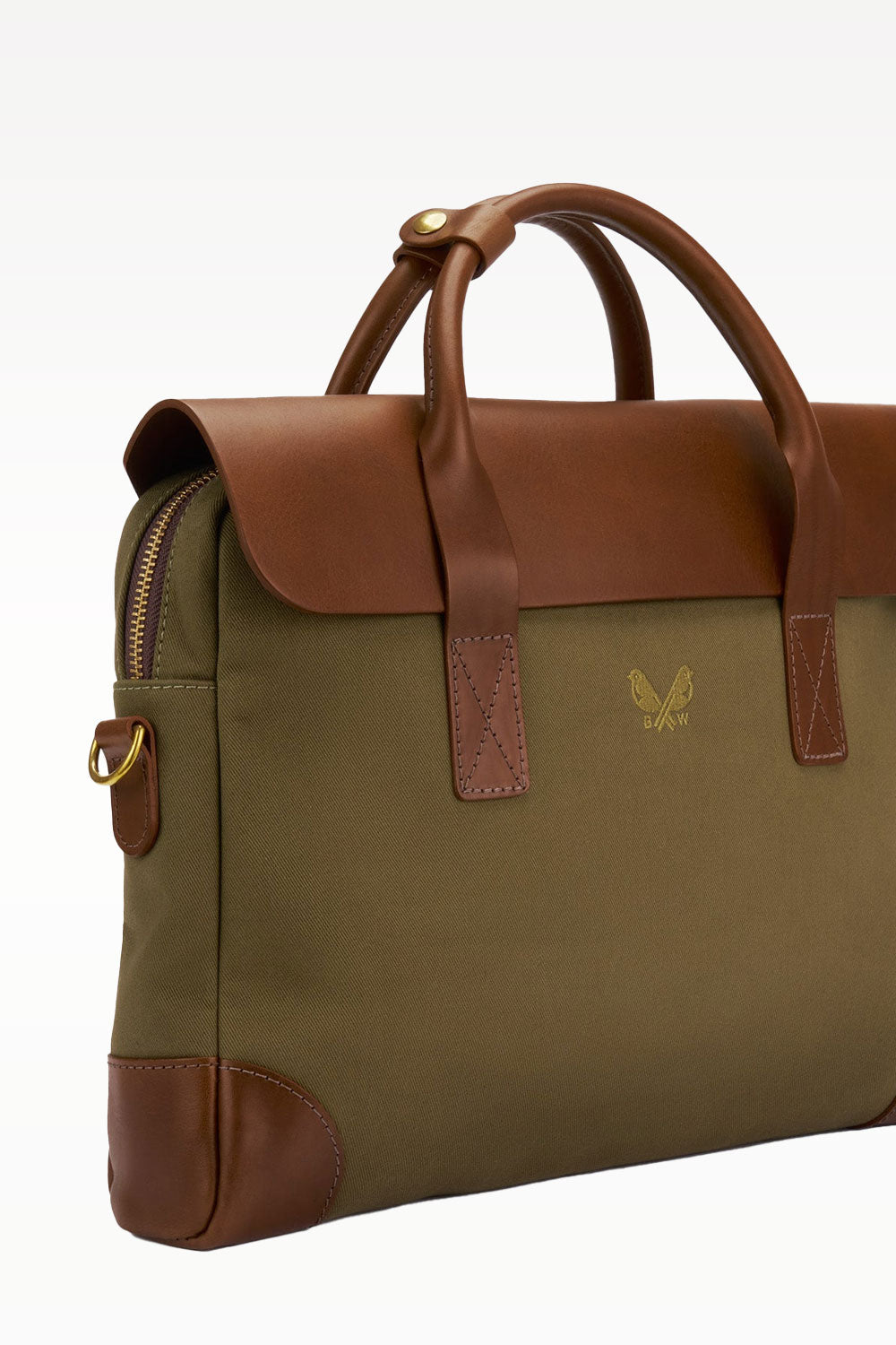 Olive green Bennett Winch brief in Ardentes Clipei maroquinerie style, featuring sleek leather craftsmanship and compact design.