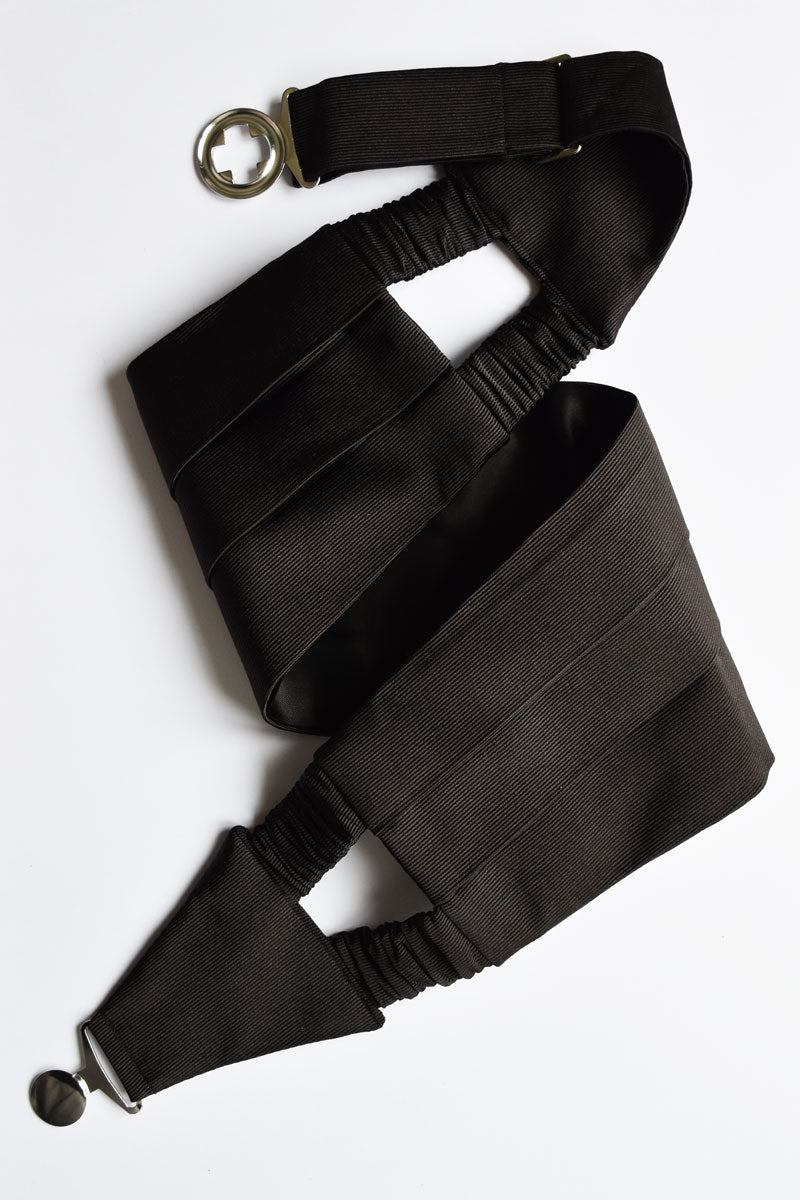 Black silk grosgrain smoking belt by Ardentes Clipei, elegant men's accessory with a sleek, refined design.