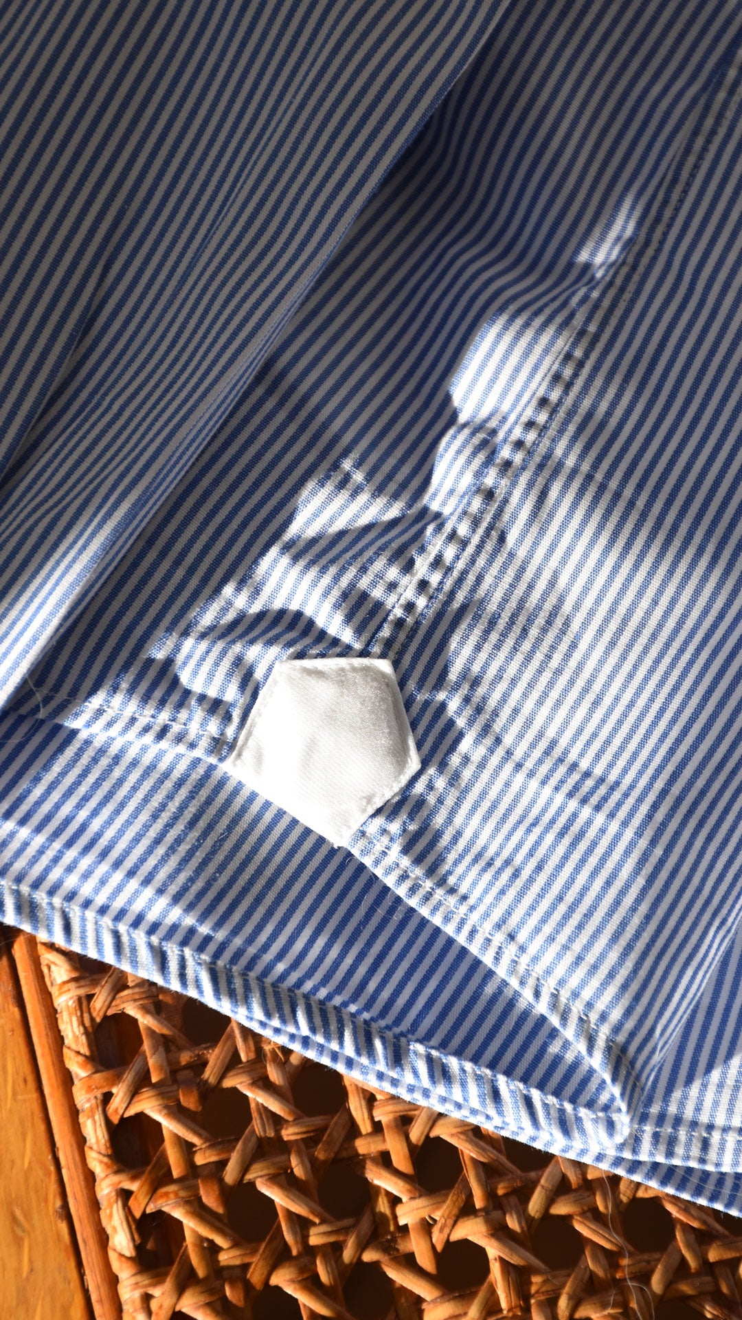 Blue striped poplin chemise with classic collar by Ardentes Clipei, featuring a tailored fit and elegant design.