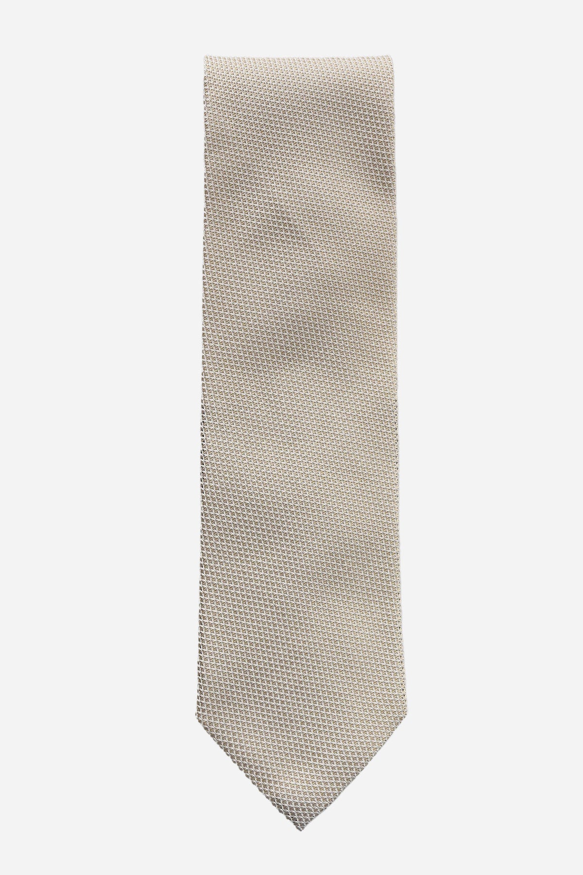 Beige crème double silk grenadine tie by Ardentes Clipei, showcasing fine texture and elegant craftsmanship.