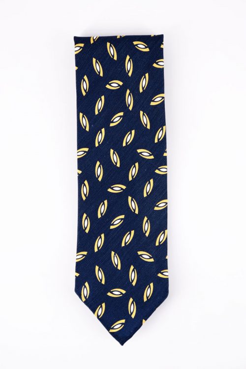 Navy tie with feather motif by Ardentes Clipei, featuring elegant marine-inspired design and sleek fabric for formal wear.