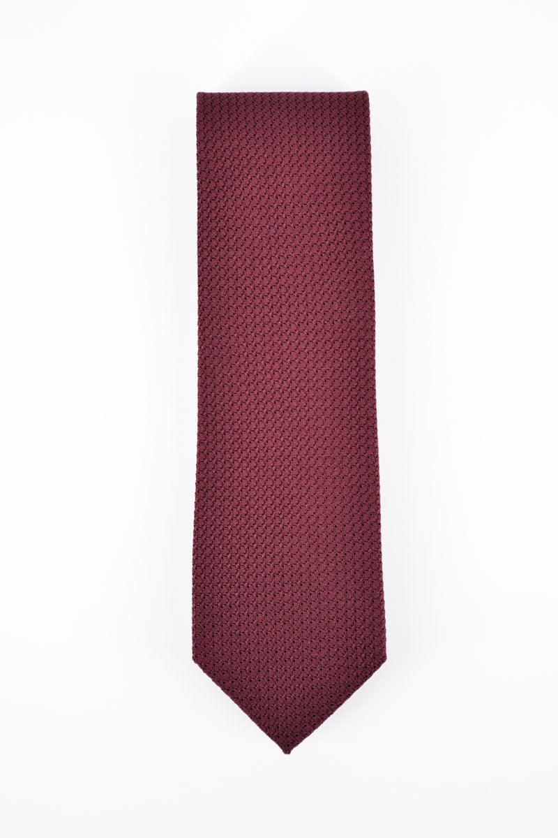 Bordeaux silk Grenadine tie by Ardentes Clipei, double-layered, featuring a refined, textured fabric for formal or stylish occasions.