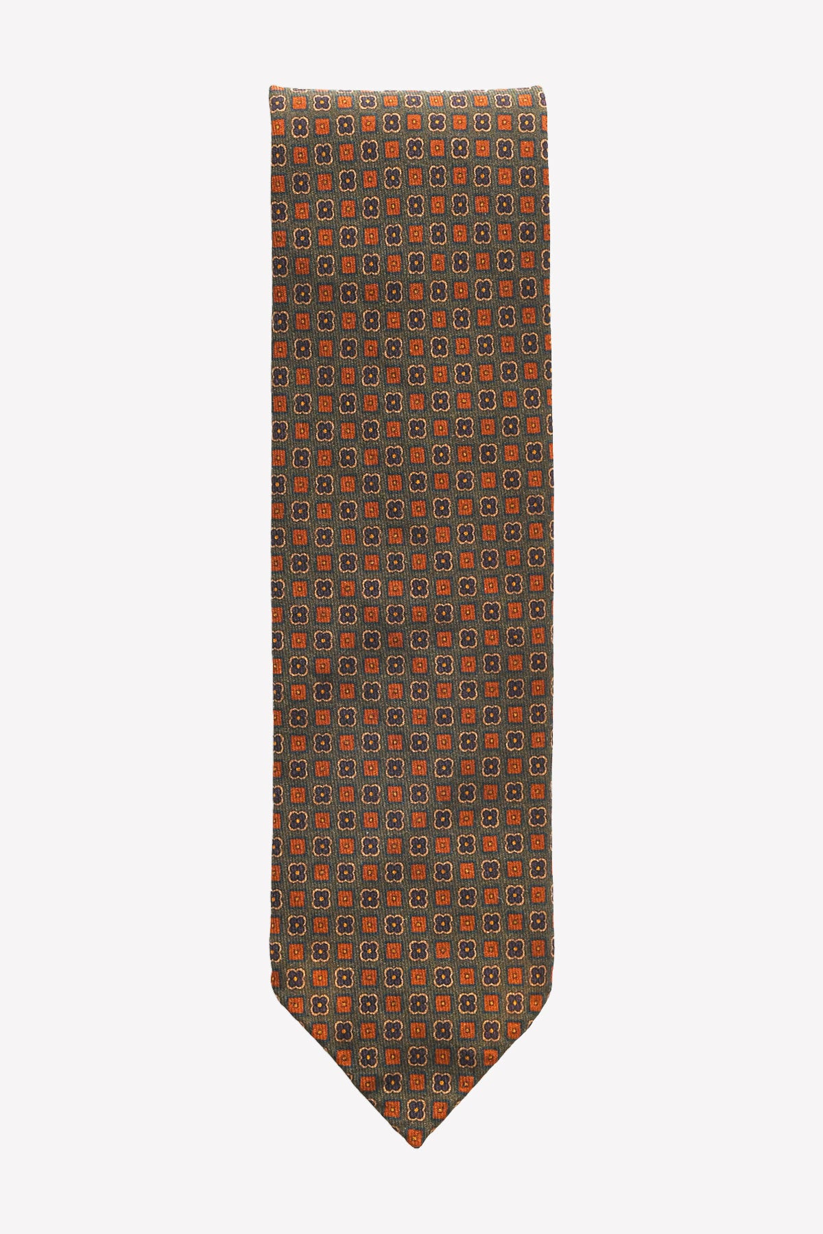 Kaki cravate Ardentes Clipei with small floral rust motif, featuring elegant fabric and tailored design for sophisticated style.