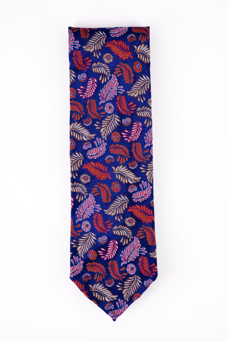 Violet floral patterned tie by Ardentes Clipei, stylish men's cravate with vibrant purple and colorful floral motifs.