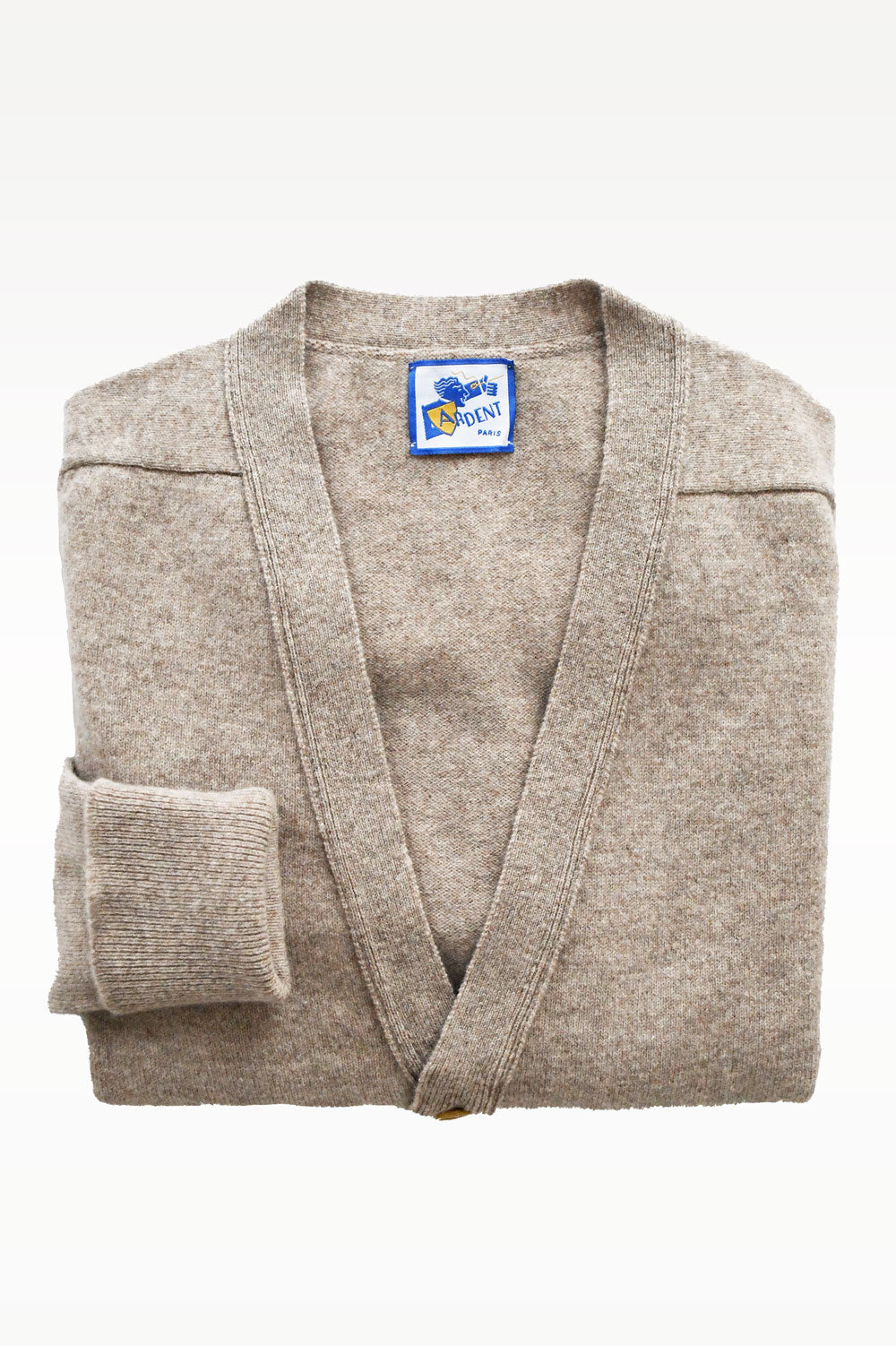 Beige Mélangé Laine d'Agneau Maille Cardigan by Ardentes Clipei, lightweight and cozy with a classic knit design.