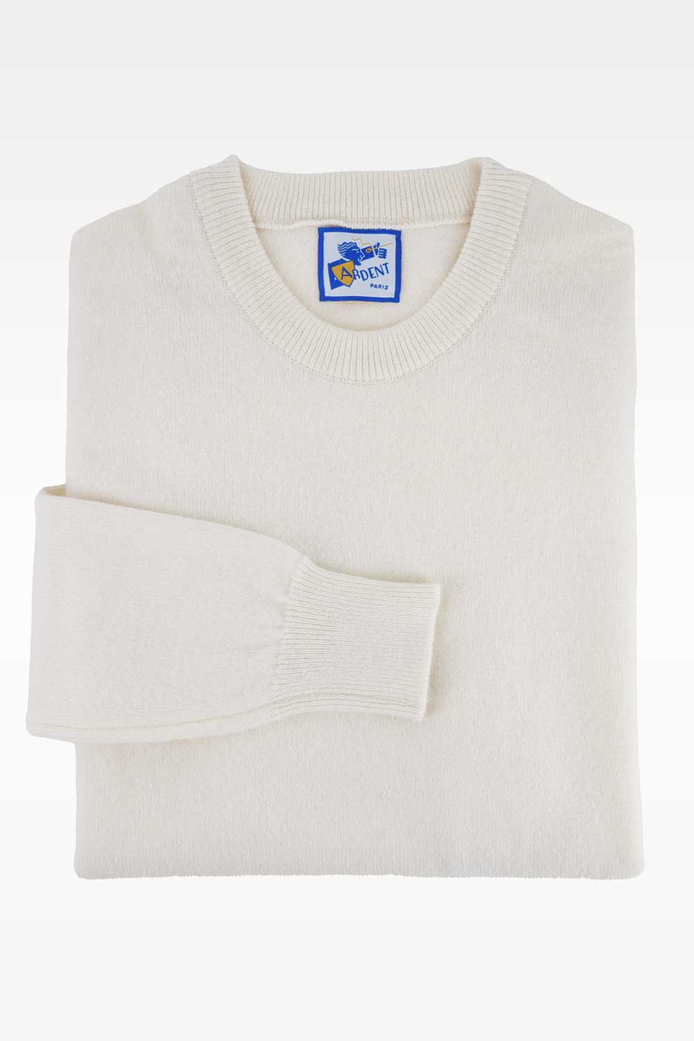 Beige Ardentes Clipei wool crew neck sweater for women, featuring a round collar and soft lamb's wool fabric.