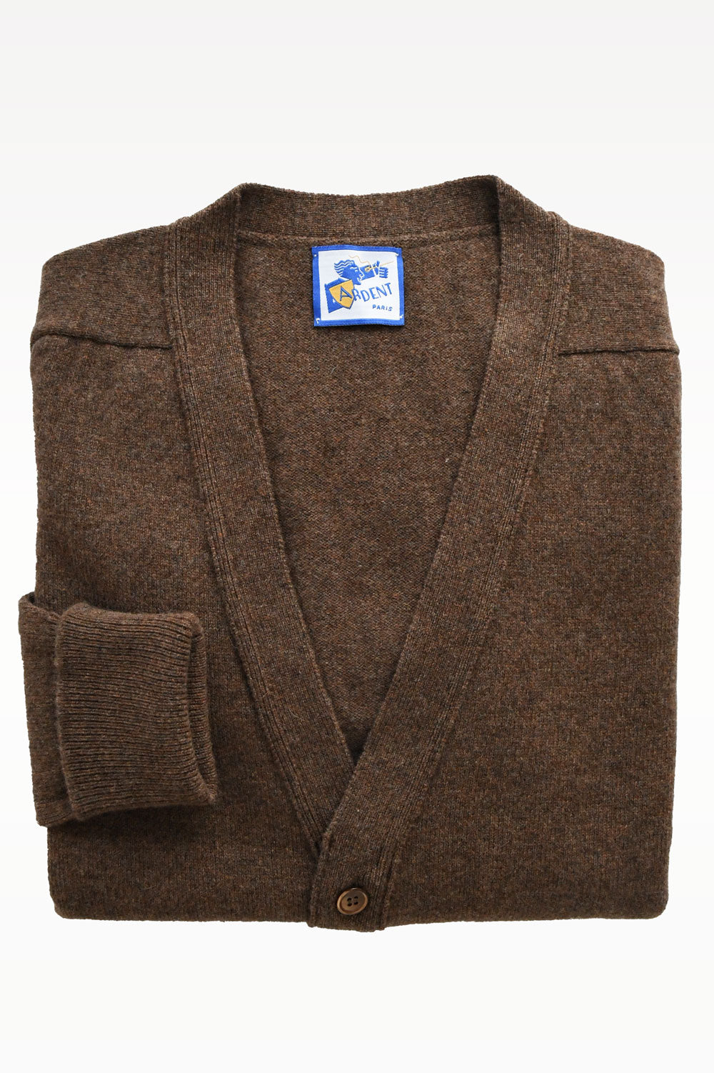 Light brown mixed wool cardigan by Ardentes Clpei, featuring a cozy knit texture and a classic fit.