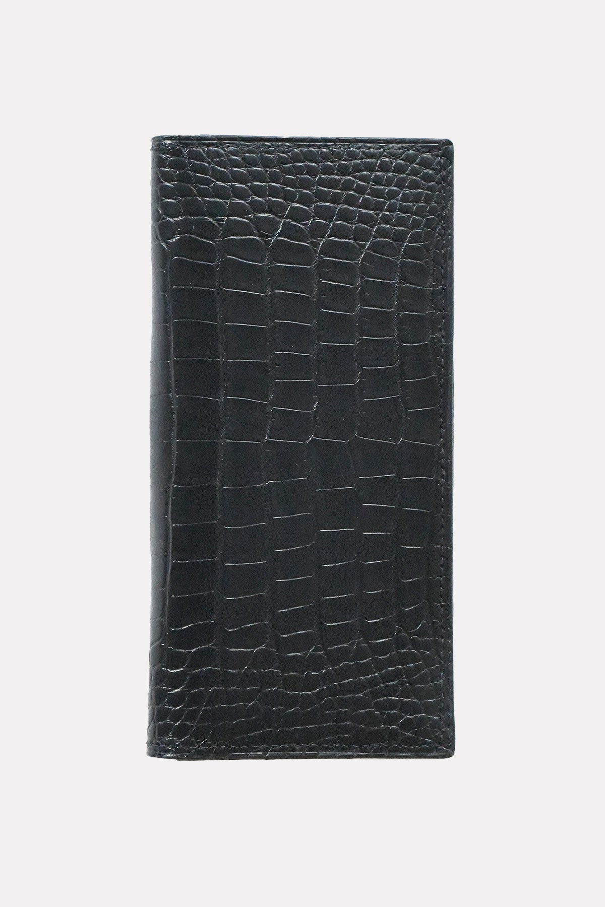 Black Ardentes Clipei alligator and goat leather wallet, showcasing a sleek, high-quality maroquinerie design with textured leather details.