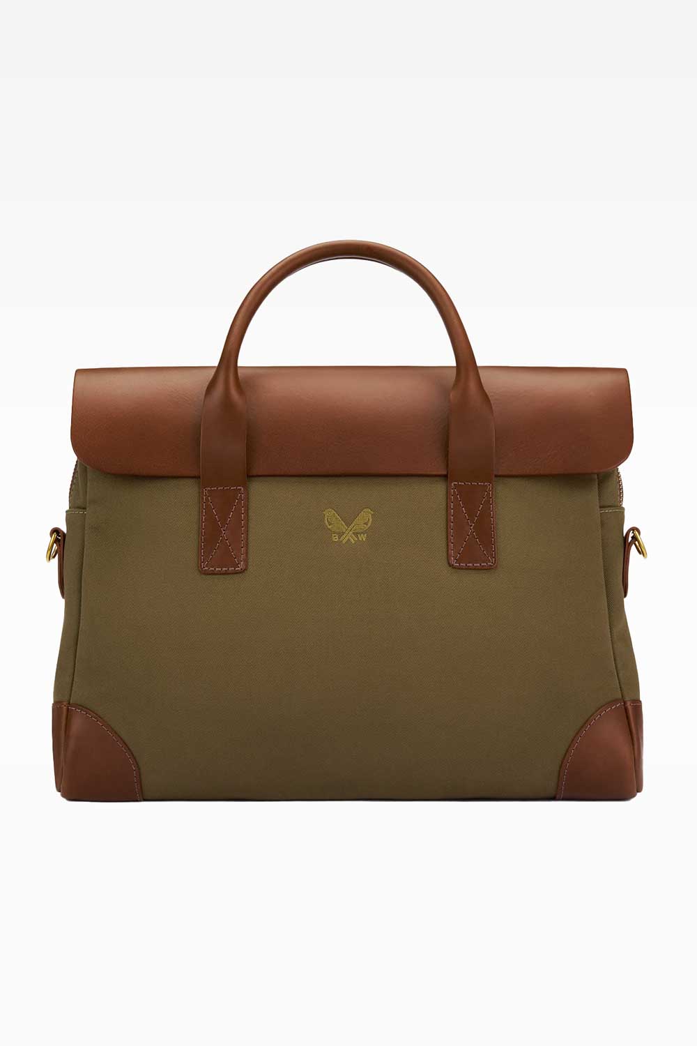 Olive green Bennett Winch briefcase from Ardentes Clipei, showcasing leather marquinerie with sleek design and polished finish.