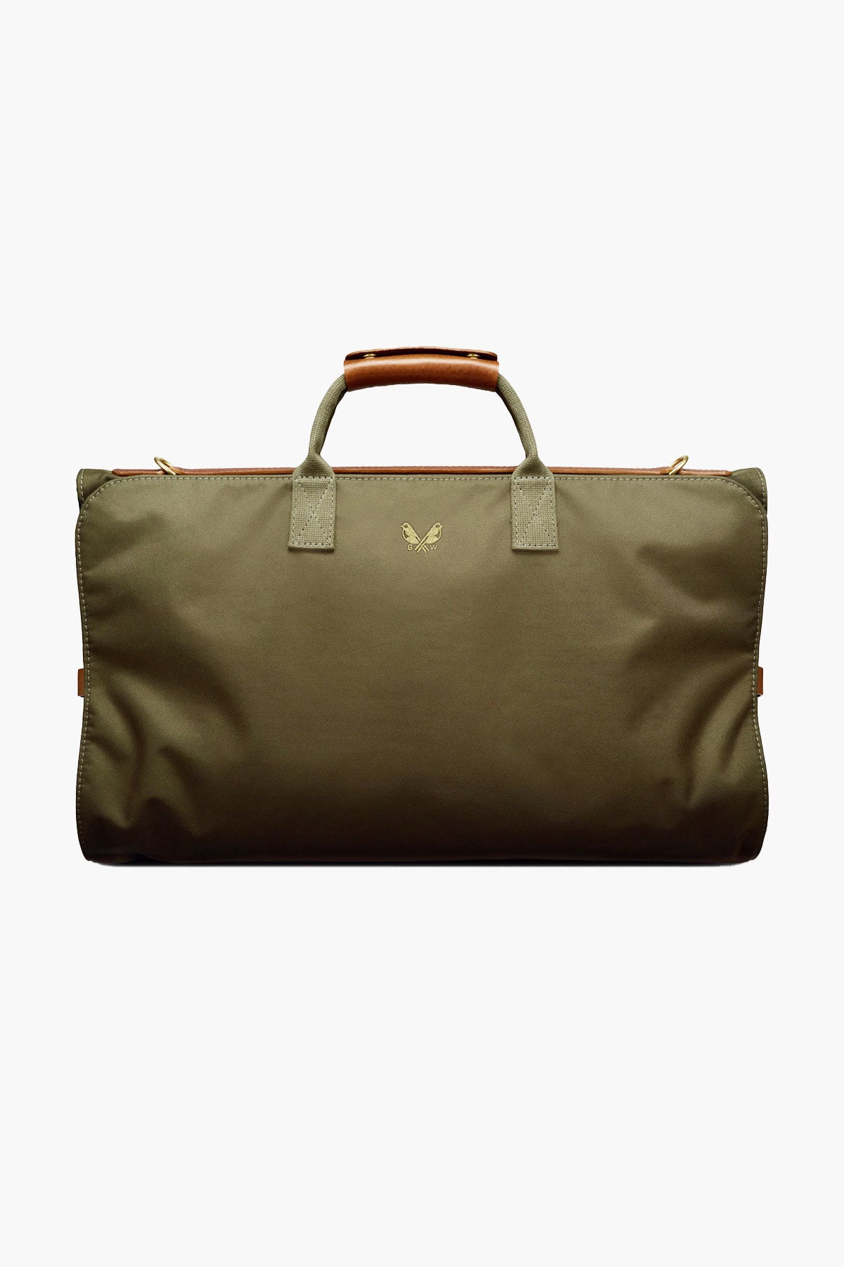 Olive green trifold porte-costume by Bennett Winch, made of leather, featuring multiple compartments for organizing clothing accessories.