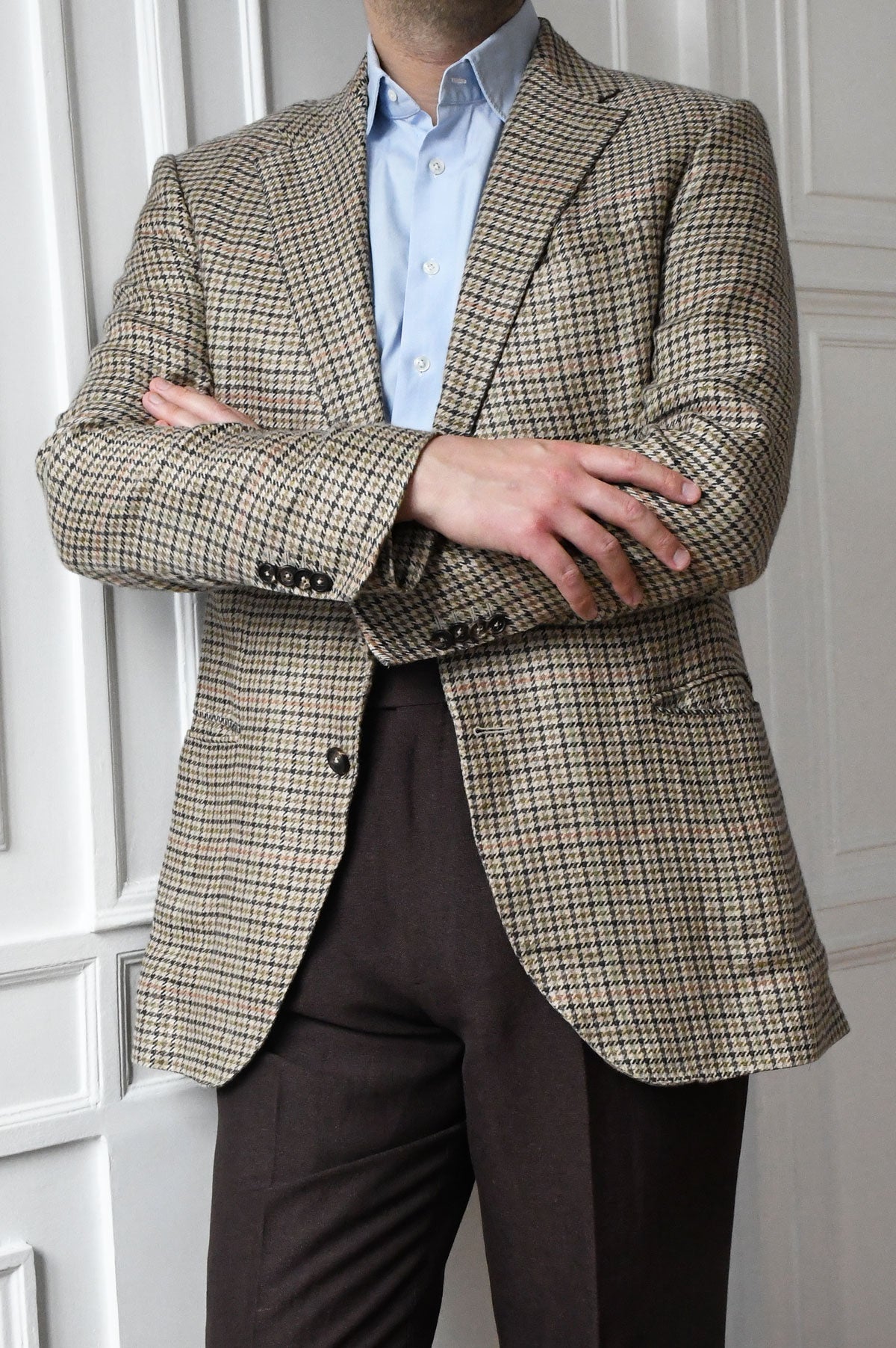 Brown Ardentes Clipei Pantalon Ardent Lin Laine Fresco by Maison Hellard, stylish wool pants for men.