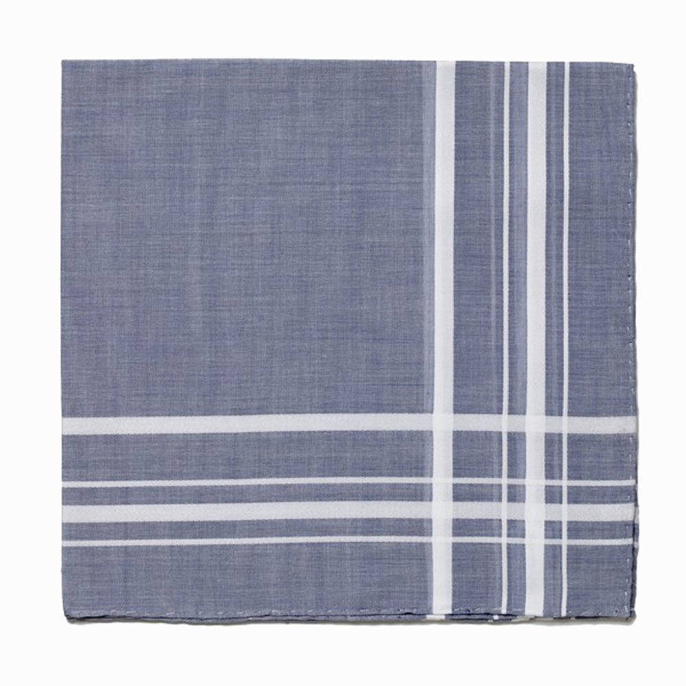 Blue Simonnot Godard fil à fil pocket square in a classic Ardentes Clipei pouch, with intricate woven pattern and elegant texture.