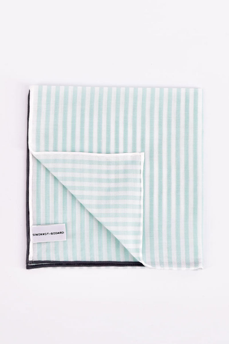 Ardentes Clipei Pochette Buren Vert Eau rayée, Simonnot Godard clutch with green and blue striped pattern, elegant and stylish accessory.