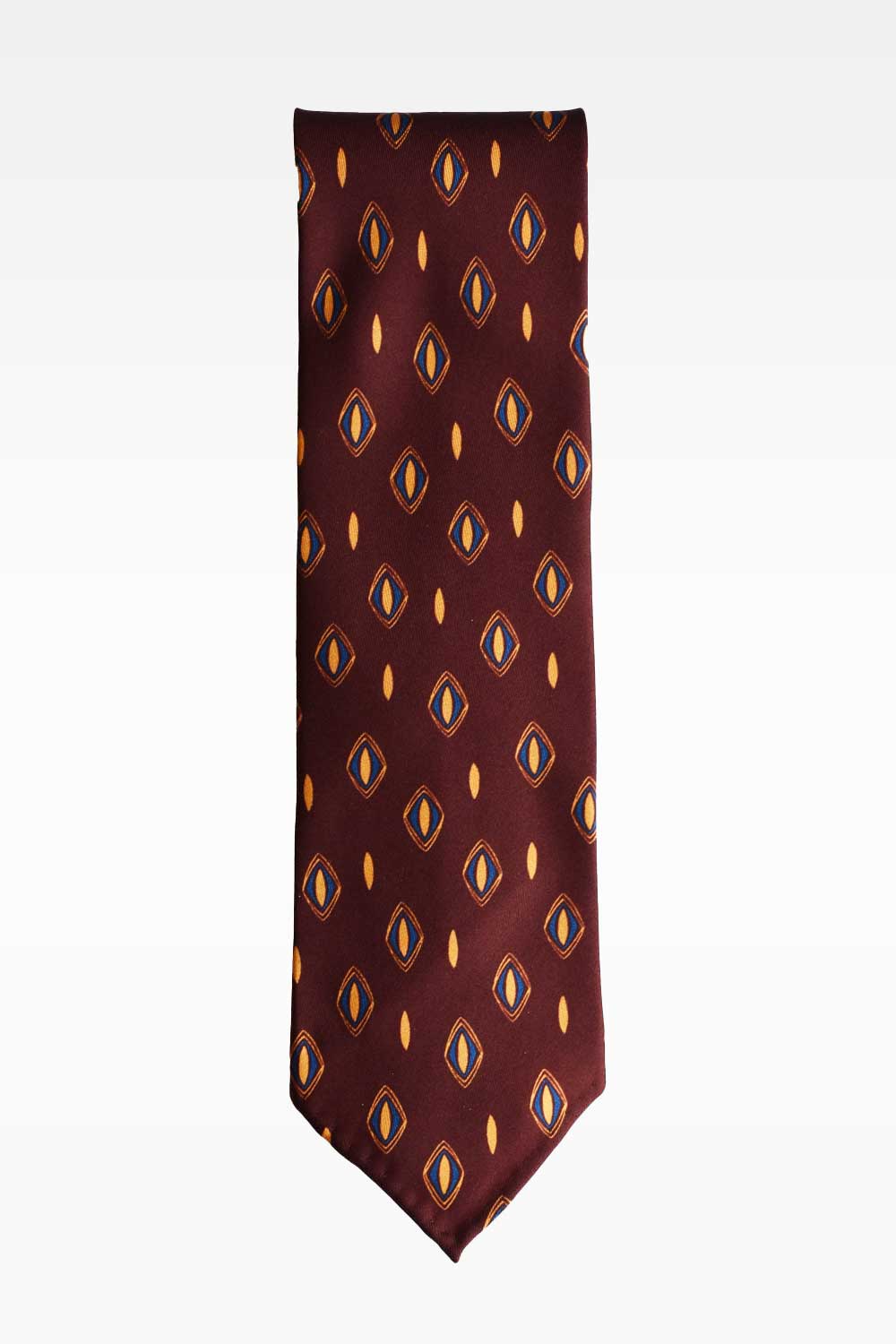 Cravate bordeaux motif jaune et bleu soie – Ardentes Clipei Paris