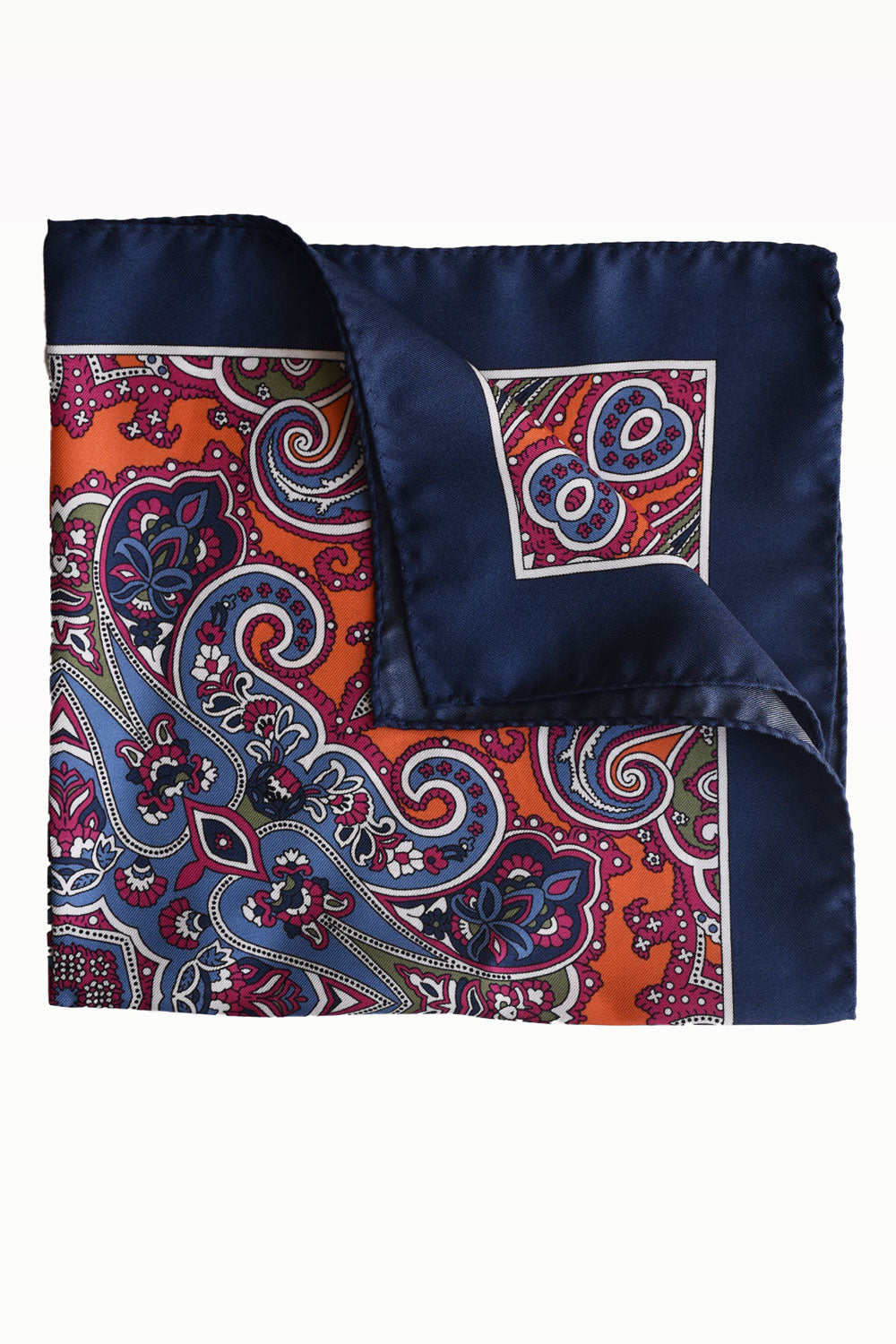 Pochette Bleu Marine Orange Motif Floral - Ardent