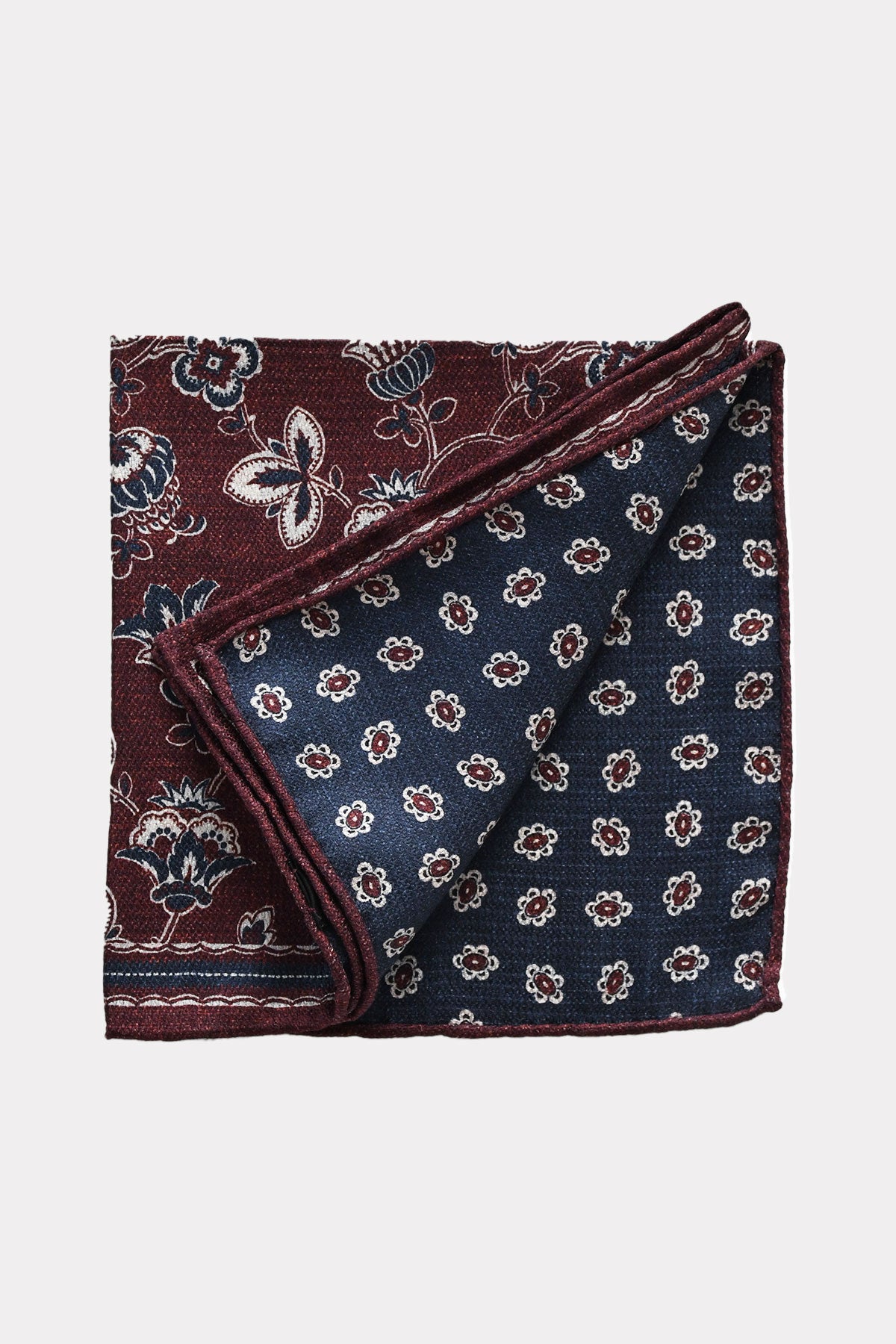 Pochette Réversible Bordeaux Bleu Motif Floral - Ardent