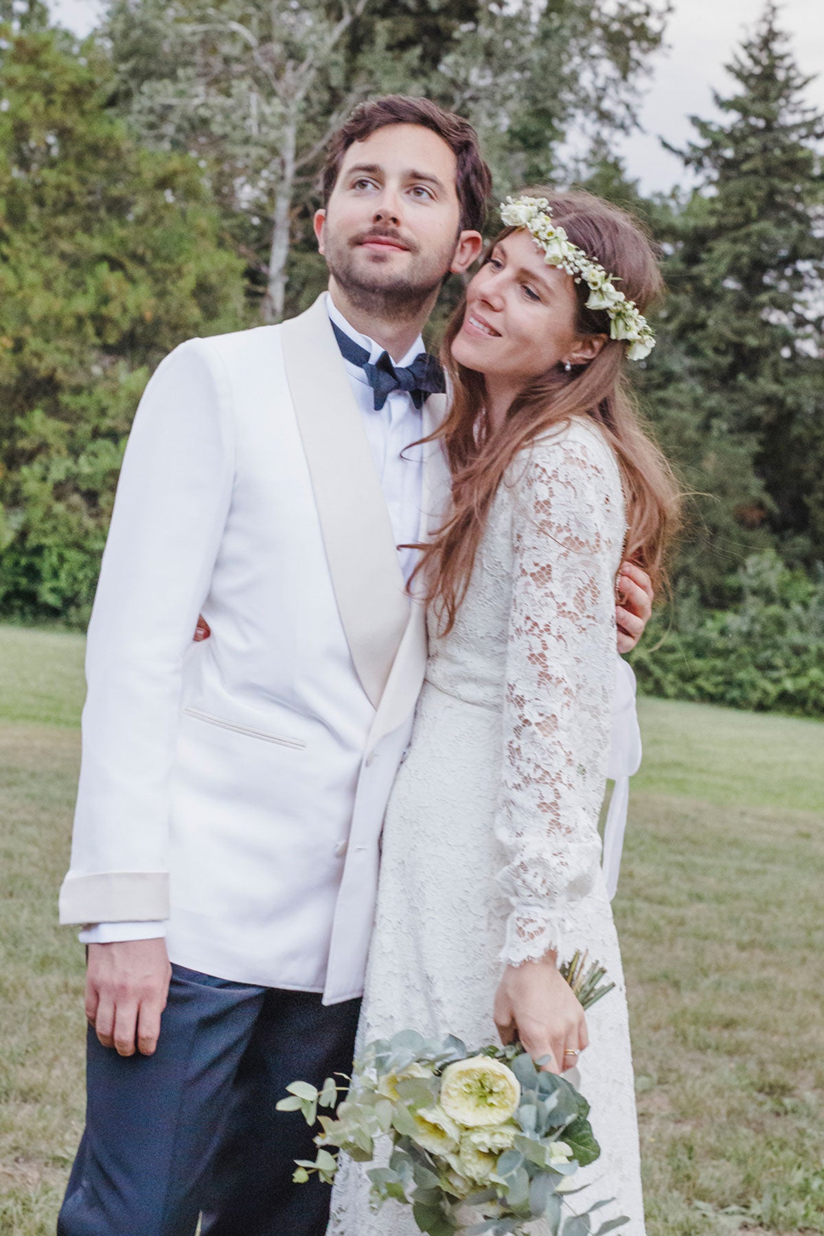 Veste de smoking blanche crème noir pour mariage, col châle, nœud papillon noir 