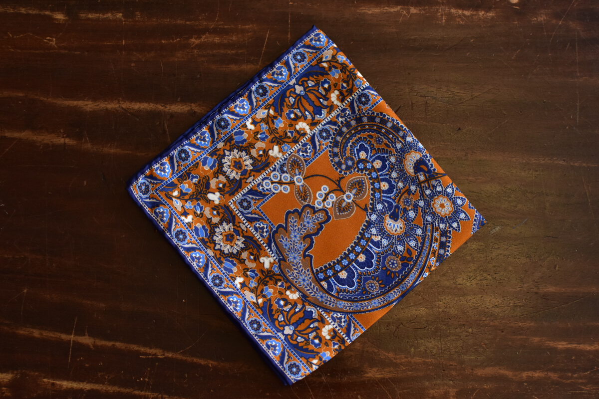 Pochette en soie orange bleu floral vintage-1