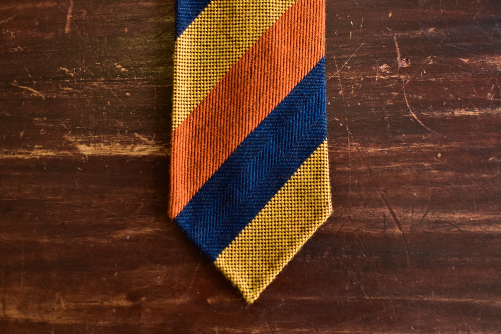 cravate club soie et laine orange bleu