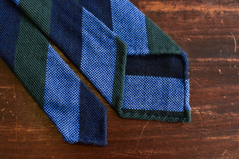 cravate club soie et laine vert bleu