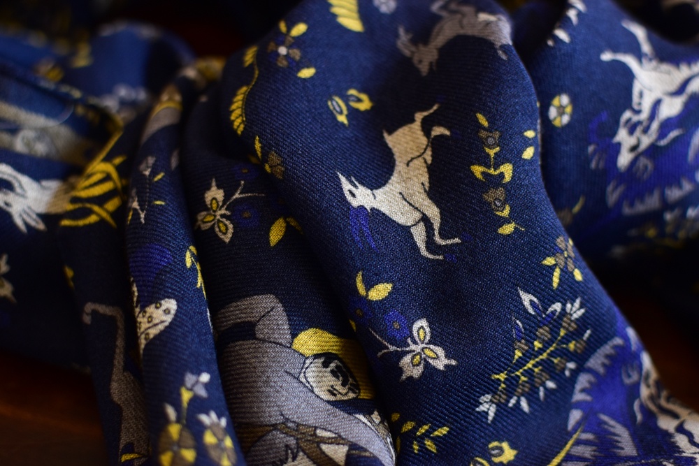 echarpe laine de yack fresque mongole bleue jaune-3