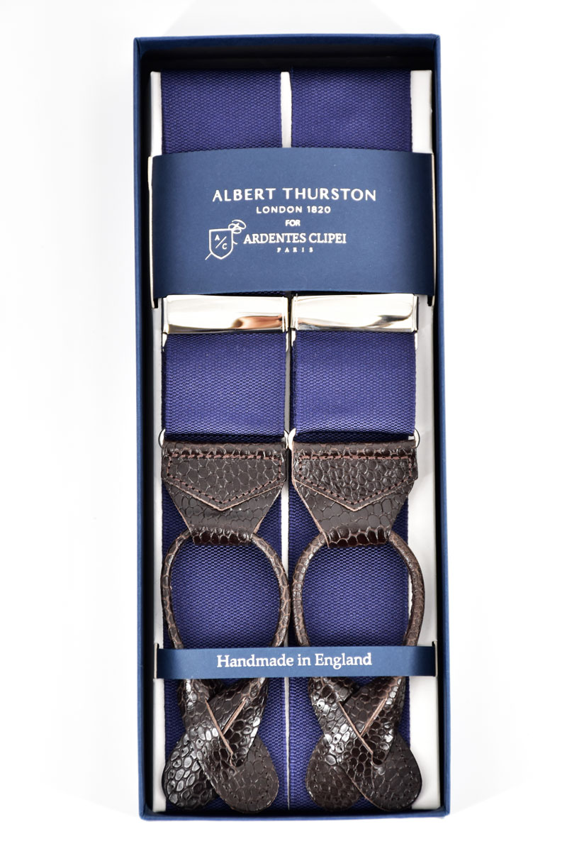 Albert Thurston bleu marine moiré bretelles bleu marine Tresse Fin/Argent Accessoires Neuf